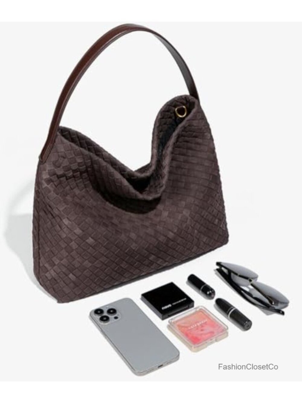 Slouchy Woven Faux Suede Tote Shoulder Bag Hobo Purse Work Travel - Picture 3 of 6